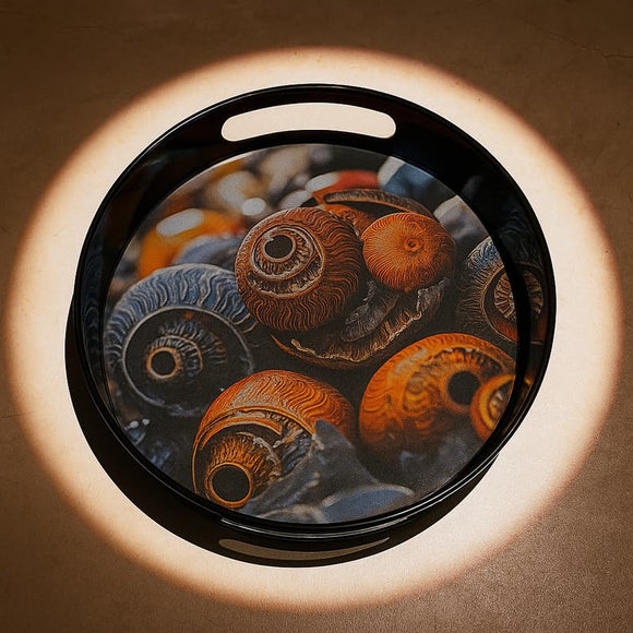 Comfy Homes Round Melamine Tray | Durable, Stackable Serving Tray | Premium Printed Serveware for Kitchen, Dining Table, Coffee Table, Office Desk, Parties, Snacks, Breakfast & More (Sea Shell)