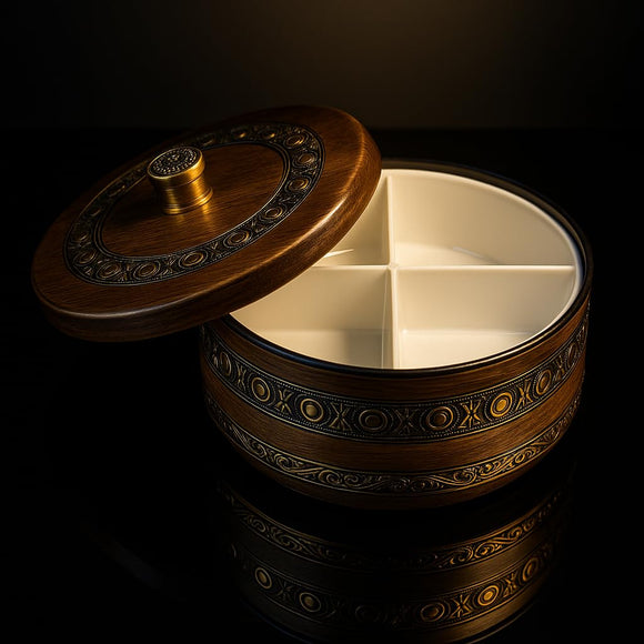 Comfy Homes Revolving Dry Fruit & Snack Storage Box | 4-Section Multi-Purpose Container | Dry Food Organizer, Serving Platter & Gift Box for Home & Festive Use (Luxe)