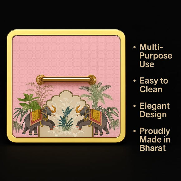 Comfy Homes Multipurpose Container | 4-Section Dry Fruit & Snack Storage Box | Elegant Design Square Shape Dry Food Organizer | Serving Platter & Gift Box for Home & Festive Use (Regal Flora)