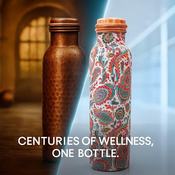 Comfy Homes 100% Copper Water Bottle, 1 Litre | Durable, Leak Proof & Rust Proof | Handicraft Finish & Timeless Luxury Design | Non-Toxic, BPA Free, Boosts Immunity & Yoga Health Benefits (Prestige)