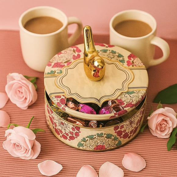 Comfy Homes Dry Fruit Container Collection | Dry Food Storage Box I Gifting Use I Multi-Purpose Box I Serving Platter with 4 section (White Garden)