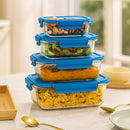 Comfy Homes Collapsible Glass Container Set | Lunch & Storage Box for School, Office | Easy to carry and Durable | 370ml, 640ml, 1040ml, 1500ml (Glass, 4)-1