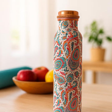 Comfy Homes 100% Copper Water Bottle, 1 Litre | Durable, Leak Proof & Rust Proof | Handicraft Finish & Timeless Luxury Design | Non-Toxic, BPA Free, Boosts Immunity & Yoga Health Benefits (Prestige)