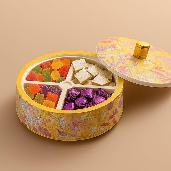 Comfy Homes Dry Fruit Container Collection | Dry Food Storage Box I Gifting Use I Multi-Purpose Box I Serving Platter with 4 section (Petals and Leaves)