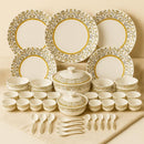 Comfy Homes Round Melamine 41 Pcs Dinner Set | 6 Dinner Plates, 6 Small Plates, 1 Serving Tray, 3 Big Serving Bowls with Lid, 12 Small Bowls, 6 Spoons, 4 Serving Spoons (Amara Luxe)-1