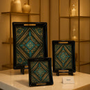 Comfy Homes Durable Multi-Use Premium Printed Rectangular Melamine Serve Ware Set with 3 Trays (Small, Medium & Large) (Royal Monarch)-3