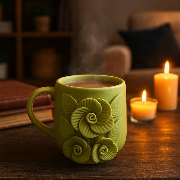 Comfy Homes Ceramic Milk and Coffee Mug | Premium Stoneware Cup for Hot & Cold Beverages | Stylish Brown Modern Design | Perfect for Tea, Milk, Coffee & Gifting (Green)