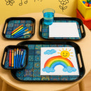 Comfy Homes Durable Multi-Use Premium Printed Rectangular Melamine Serve Ware Set with 3 Trays (Small, Medium & Large) (Aqua Blue)-7