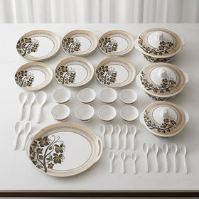 Comfy Homes 40 Pcs Melamine Dinner Set | Round Design with Dinner Plates, Small Plates, Serving Tray, Bowls with Lid, Spoons & Serving Spoons | Unbreakable & Lightweight Dinnerware (Majestic Highness)