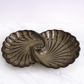 Comfy Homes Ceramic Open Shell Dual Serving Platter | Elegant Stoneware Snack & Dinner Plate | Stylish Brown Modern Design | Ideal for Starters, Snacks, Desserts & Parties (Military Green)