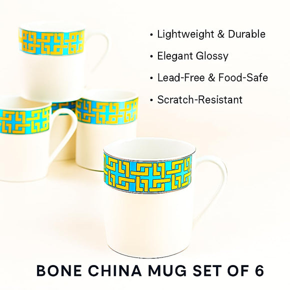 Comfy Homes Bone China Mugs, Set of 6 | Lightweight, Durable, Lead Free, Food Safe, Scratch Resistant with Premium Design | Tea/Chai Cups for Gifting, Home, Office Use & All Occasion (Chique)
