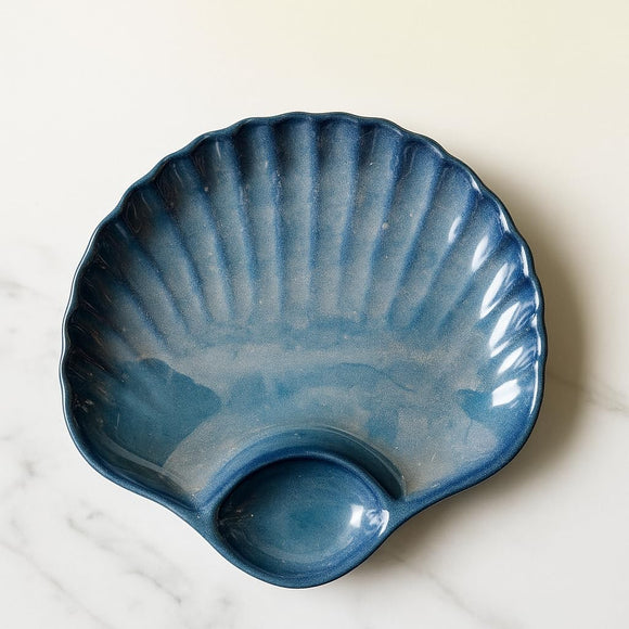 Comfy Homes Ceramic Serving Platter | Elegant Stoneware Snack & Dinner Plate | Stylish Brown Modern Design | Ideal for Starters, Snacks, Desserts & Parties (Blue)