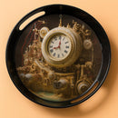 Comfy Homes Round Melamine Tray | Durable, Stackable Serving Tray | Premium Printed Serveware for Kitchen, Dining Table, Coffee Table, Office Desk, Parties, Snacks, Breakfast & More (Clock)-6