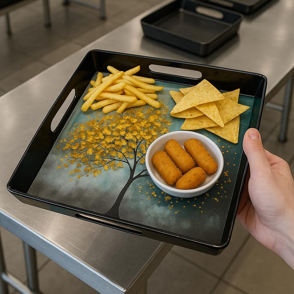 Comfy Homes Durable Multi-Use Premium Printed Rectangular Melamine Serve Ware Set with 3 Trays (Small, Medium & Large) (Autumn Breeze)