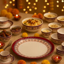 Comfy Homes 41 Pcs Melamine Dinner Set | Round Design with Dinner Plates, Small Plates, Serving Tray, Bowls with Lids, Spoons & Serving Spoons | Unbreakable & Lightweight Dinnerware (Royale Sapphire)-2