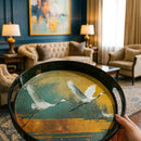 Comfy Homes Round Melamine Tray | Durable, Stackable Serving Tray | Premium Printed Serveware for Kitchen, Dining Table, Coffee Table, Office Desk, Parties, Snacks, Breakfast & More (Bird)-7