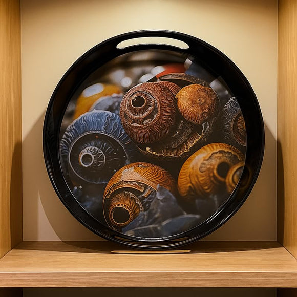 Comfy Homes Round Melamine Tray | Durable, Stackable Serving Tray | Premium Printed Serveware for Kitchen, Dining Table, Coffee Table, Office Desk, Parties, Snacks, Breakfast & More (Sea Shell)