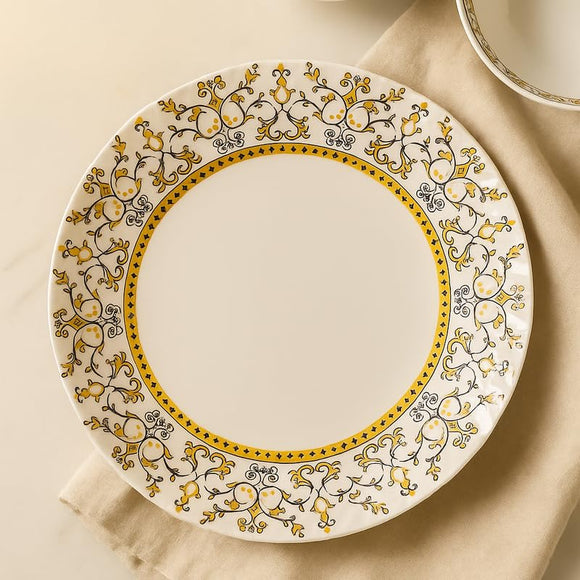 Comfy Homes Round Melamine 41 Pcs Dinner Set | 6 Dinner Plates, 6 Small Plates, 1 Serving Tray, 3 Big Serving Bowls with Lid, 12 Small Bowls, 6 Spoons, 4 Serving Spoons (Amara Luxe)