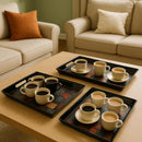 Comfy Homes Durable Multi-Use Premium Printed Rectangular Melamine Serve Ware Set with 3 Trays (Small, Medium & Large) (Wordly Illusion)-3