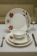 Comfy Homes Round Melamine 41 Pcs Floral Dinner Set | 6 Dinner Plates, 6 Small Plates, 1 Serving Tray, 3 Big Serving Bowls with Lid, 12 Small Bowls, 6 Spoons, 4 Serving Spoons (Blackkish Red Flora)-8