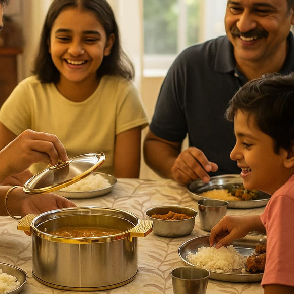 Comfy Homes Inner Stainless Steel Casserole | BPA Free | Food Grade | Easy to Carry | Easy to Store | Chapati | Roti | Curd Maker (Mettalic Yellow (2000Ml) (Set of 1))