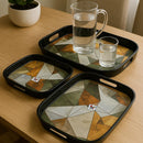 Comfy Homes Durable Multi-Use Premium Printed Rectangular Melamine Serve Ware Set with 3 Trays (Small, Medium & Large) (Geometric White)-5