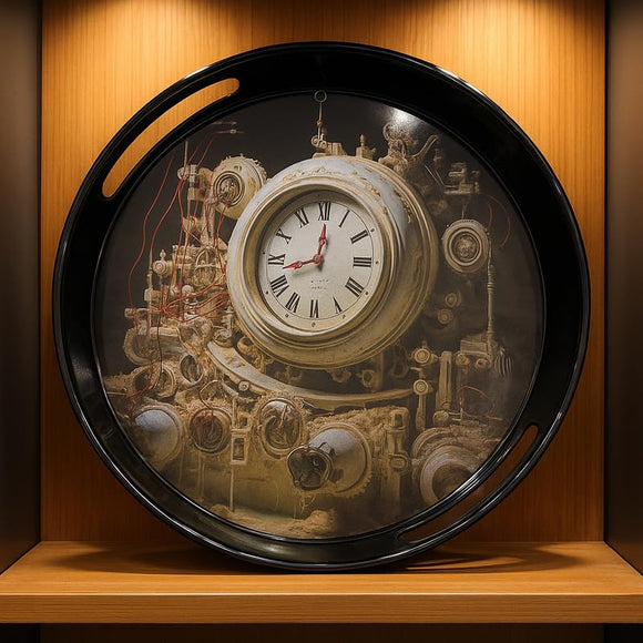 Comfy Homes Round Melamine Tray | Durable, Stackable Serving Tray | Premium Printed Serveware for Kitchen, Dining Table, Coffee Table, Office Desk, Parties, Snacks, Breakfast & More (Clock)