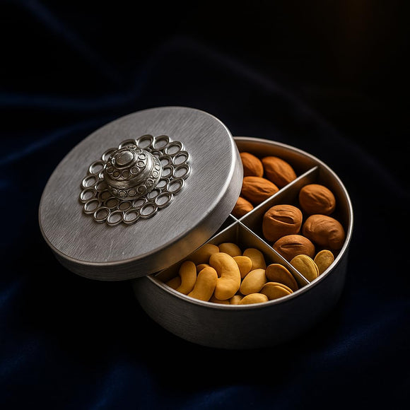Comfy Homes Mini Multipurpose Candy Set | Elegant Decorative Candy Storage Box for Chocolates, Dry Fruits, Snacks & Sweets | Premium Gifting Box for Home & Festive Return Gifts (Silver)
