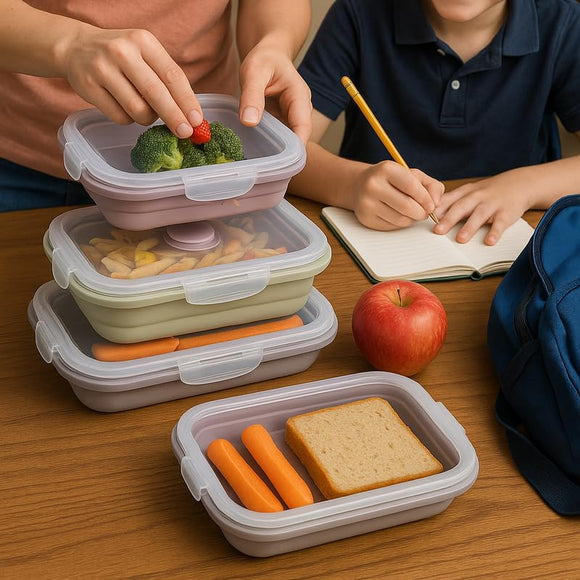 Comfy Homes Collapsible Silicone Container Set | Lunch & Storage Box for School, Office | Easy to carry and Durable | 350ml, 540ml, 800ml, 1200ml (Silicone, 4)