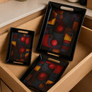 Comfy Homes Durable Multi-Use Premium Printed Rectangular Melamine Serve Ware Set with 3 Trays (Small, Medium & Large) (Wordly Illusion)-2