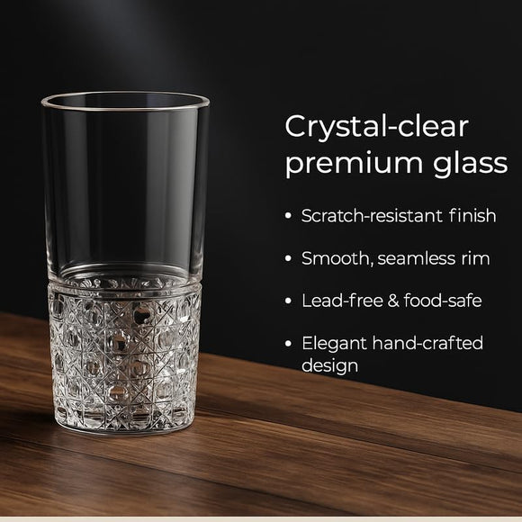 Comfy Homes Premium 300 ml Glass Set, Pack of 6 | Stylish Lead-Free Drinking Glasses for Water, Whiskey, Cocktail, Colddrink & Juice | Elegant Glassware for Home, Bar & Party Use (Flame)