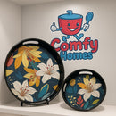 Comfy Homes Round Melamine Tray | Durable, Stackable Serving Tray | Premium Printed Serveware for Kitchen, Dining Table, Coffee Table, Office Desk, Parties, Snacks, Breakfast & More (Flower)-3