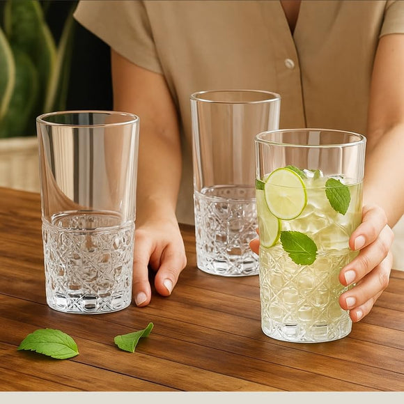 Comfy Homes Premium 300 ml Glass Set, Pack of 6 | Stylish Lead-Free Drinking Glasses for Water, Whiskey, Cocktail, Colddrink & Juice | Elegant Glassware for Home, Bar & Party Use (Flame)