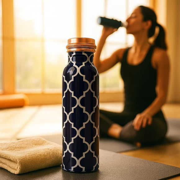 Comfy Homes 100% Copper Water Bottle, 1 Litre | Durable, Leak Proof & Rust Proof | Handicraft Finish & Timeless Luxury Design | Non-Toxic, BPA Free, Boosts Immunity & Yoga Health Benefits (Elite)