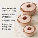 Comfy Homes Set of 3 Casseroles, 1000 2000 3000 ML | Inner Stainless Steel & Outer Plastic Material | BPA Free, Food Grade Hot Pot | Easy to Carry Insulated Roti, Chapati & Kitchen Storage Set(Peach)-6