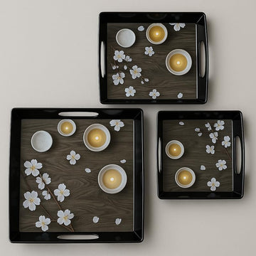 Comfy Homes Durable Multi-Use Premium Printed Rectangular Melamine Serve Ware Set with 3 Trays (Small, Medium & Large) (Coffee Tray)