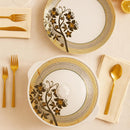 Comfy Homes 40 Pcs Melamine Dinner Set | Round Design with Dinner Plates, Small Plates, Serving Tray, Bowls with Lid, Spoons & Serving Spoons | Unbreakable & Lightweight Dinnerware (Majestic Highness)-4