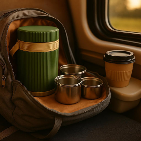 Comfy Homes Hot Pot Tiffin with 4 Stainless Steel Containers | Daily Meal Lunch Box for Office, College, School & Outdoors | Food Grade, Leak-Proof & Easy to Carry  (Green)