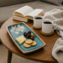 Comfy Homes Wooden Serving Platter | Handcrafted Natural Wood Tray with Floral Design | Durable, Food-Safe and Eco-Friendly | Platter for Snacks, Fruits, Appetizers and Kitchen Decor (Teal Blue)-3