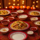 Comfy Homes 41 Pcs Melamine Dinner Set | Round Design with Dinner Plates, Small Plates, Serving Tray, Bowls with Lids, Spoons & Serving Spoons | Unbreakable & Lightweight Dinnerware (Royale Sapphire)-3