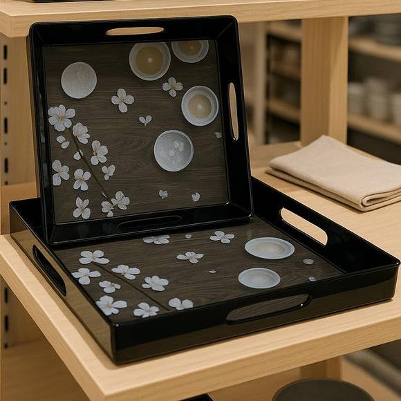 Comfy Homes Durable Multi-Use Premium Printed Rectangular Melamine Serve Ware Set with 3 Trays (Small, Medium & Large) (Coffee Tray)