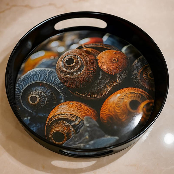 Comfy Homes Round Melamine Tray | Durable, Stackable Serving Tray | Premium Printed Serveware for Kitchen, Dining Table, Coffee Table, Office Desk, Parties, Snacks, Breakfast & More (Sea Shell)