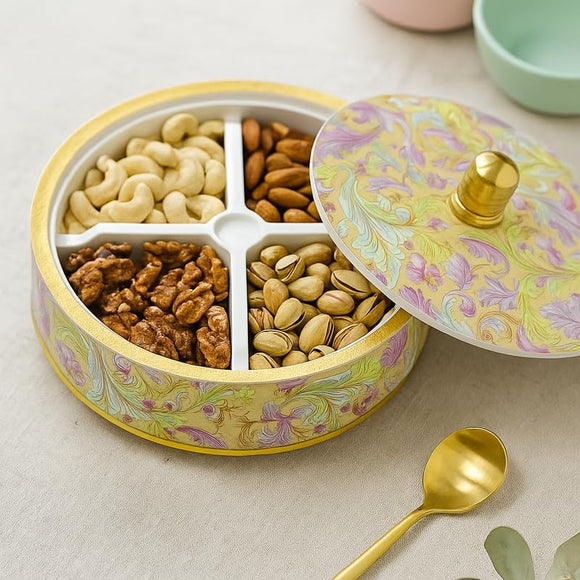 Comfy Homes Dry Fruit Container Collection | Dry Food Storage Box I Gifting Use I Multi-Purpose Box I Serving Platter with 4 section (Petals and Leaves)