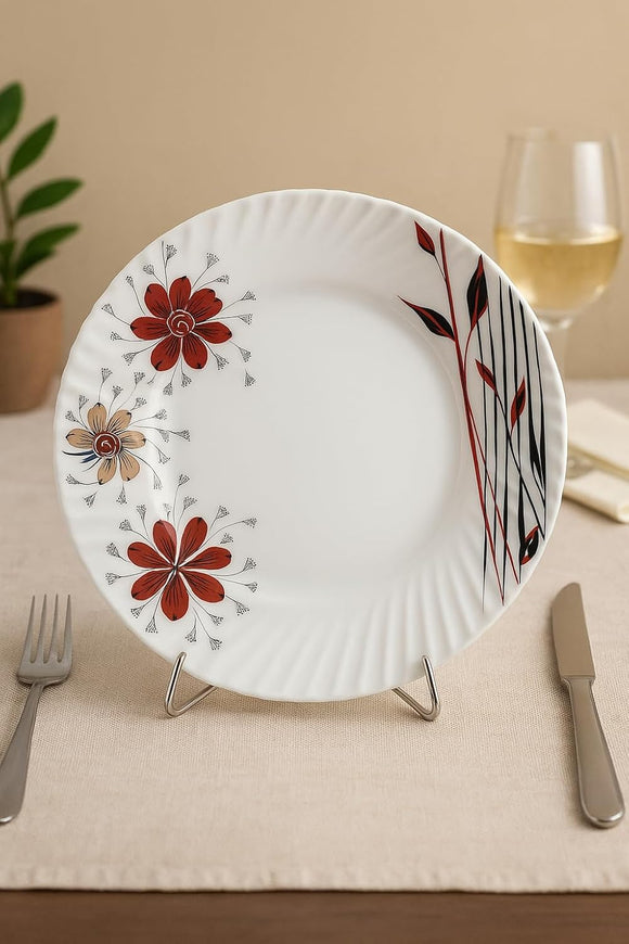 Comfy Homes Round Melamine 41 Pcs Floral Dinner Set | 6 Dinner Plates, 6 Small Plates, 1 Serving Tray, 3 Big Serving Bowls with Lid, 12 Small Bowls, 6 Spoons, 4 Serving Spoons (Blackkish Red Flora)