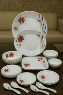 Comfy Homes Round Melamine 41 Pcs Floral Dinner Set | 6 Dinner Plates, 6 Small Plates, 1 Serving Tray, 3 Big Serving Bowls with Lid, 12 Small Bowls, 6 Spoons, 4 Serving Spoons (Blackkish Red Flora)-1