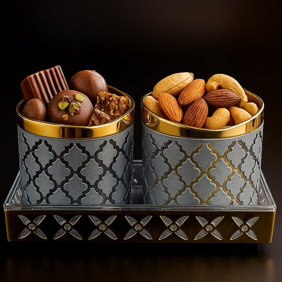 Comfy Homes 2 in 1 Revolving Dry Fruit & Snack Storage Box | 2-Section Multi-Purpose Jar Container | Square Shape Dry Food Organizer, Serving Platter & Gift Box for Home & Festive Use (Serene Blue)