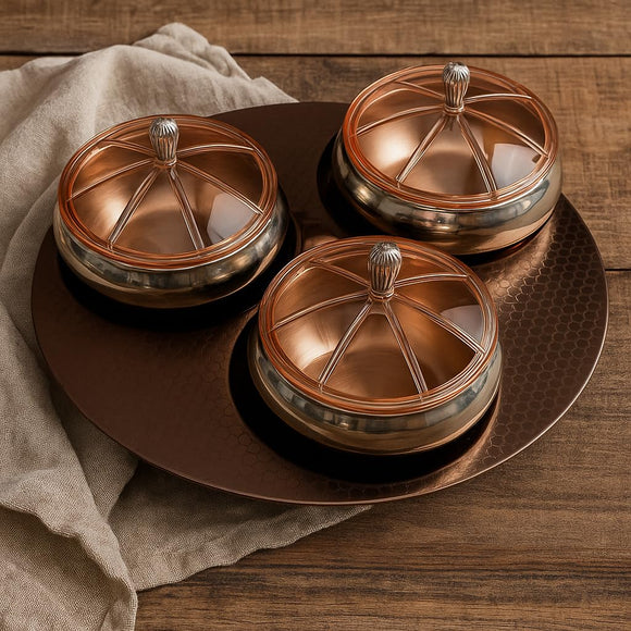 Comfy Homes 3 in 1 Dry Fruit Container | Mirror Finish Dry Food Storage Box I Gifting Use & Multi-Purpose Food Grade Stainless Steel Box I Serving Platter with 3 Sections (Rose Gold)