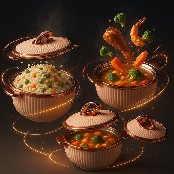 Comfy Homes Set of 3 Casseroles, 1000 2000 3000 ML | Inner Stainless Steel & Outer Plastic Material | BPA Free, Food Grade Hot Pot | Easy to Carry Insulated Roti, Chapati & Kitchen Storage Set(Peach)