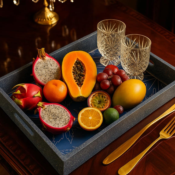 Comfy Homes Stylish Wooden Tray | Handcrafted Multipurpose Serving Tray with Handles | Durable, Food-Safe and Eco-Friendly | Perfect for Tea, Coffee, Snacks, Breakfast and Home Decor (Blue)