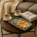 Comfy Homes Wooden Serving Platter | Handcrafted Natural Wood Tray with Floral Design | Durable, Food-Safe and Eco-Friendly | Platter for Snacks, Fruits, Appetizers and Kitchen Decor (Teal Blue)-4